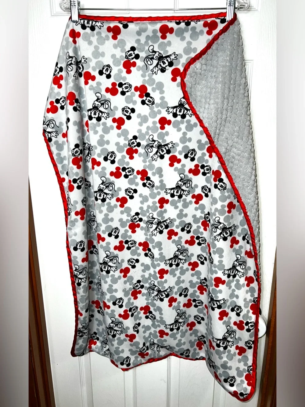 Disney Baby Mickey Mouse Baby Blanket Infant Receiving Blanket Red/Grey 38”x29”